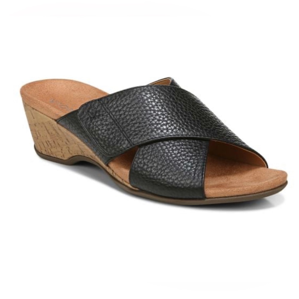 VIONIC Leticia Wedge Black Velcro Sandal EUC Size 6.5